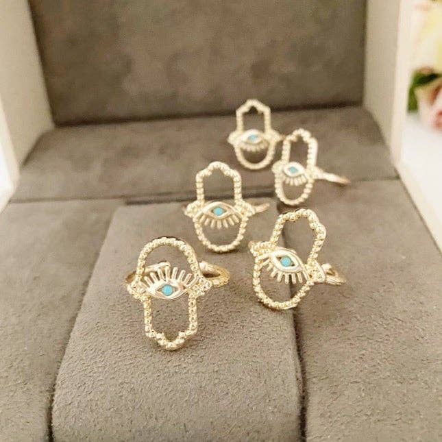 Evileyefavor – Engroshandel Statementring – Hamsa Hand Ring, Evil Eye Ring, Justerbar Ring, Guldring, Lucky Evil Eye Ring