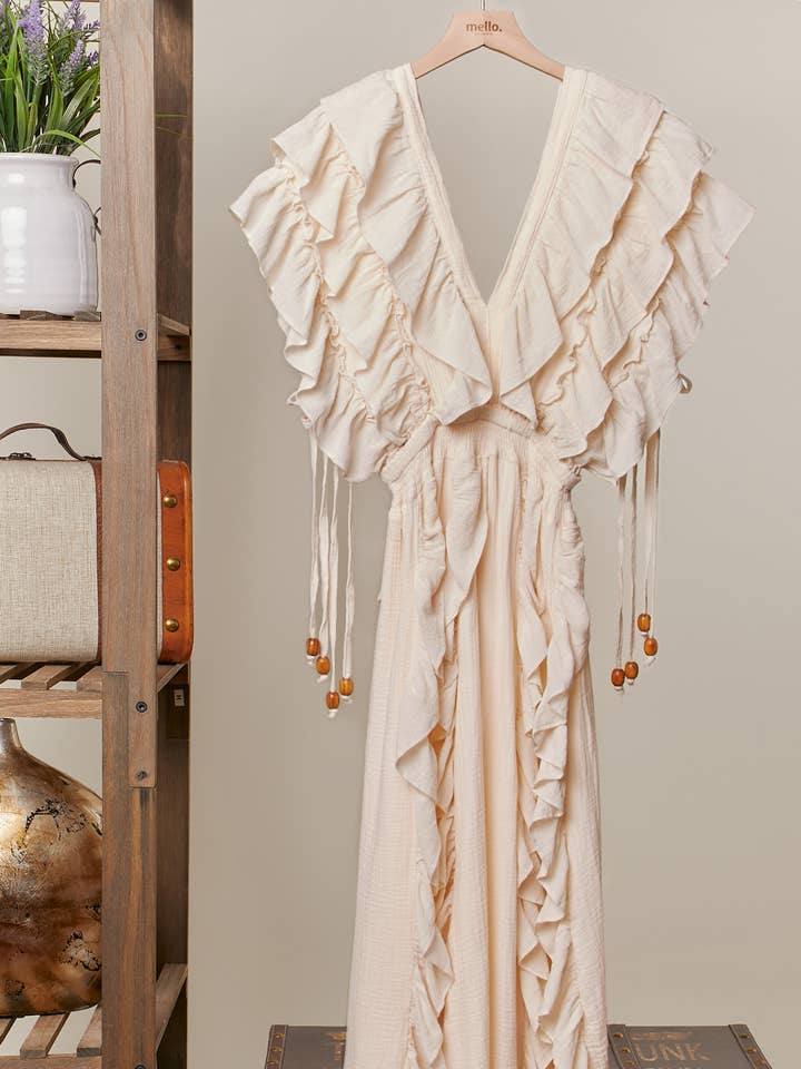 Flowy Ruffle Maxi Sleeveless Dress for wholesale by Mello.