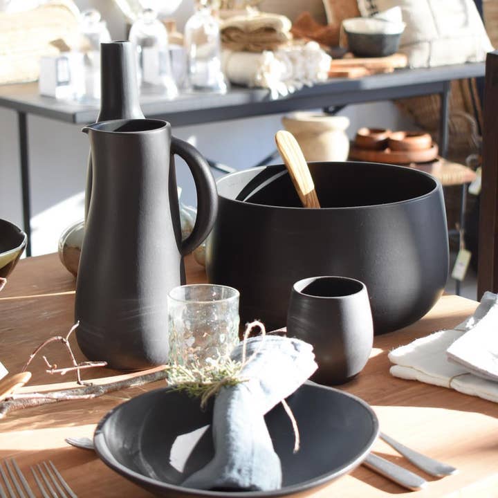 GHARYAN Stoneware & Olive Wood Tableware | Ships from USA - Wholesale Serve Bowl - Handmade Stoneware Serving Bowl | 120 oz Large Capacity3