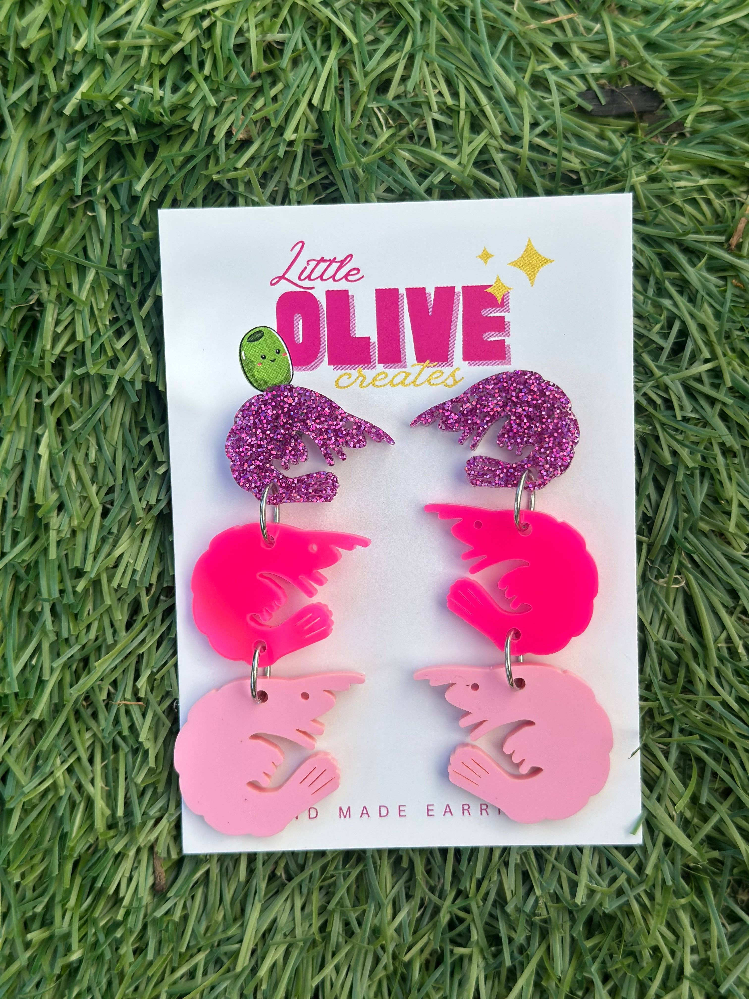 Little Olive Creates - Wholesale Dangle Earrings - Handmade Pink Prawn Dangle Earrings | Quirky Statement Acrylic Earrings | Fun Funky Jewelry Gift1