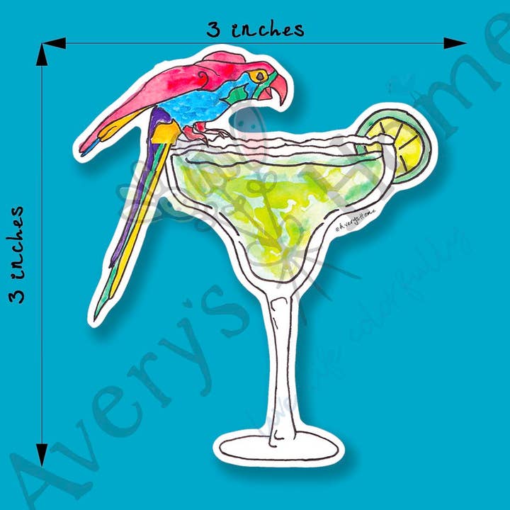 Parrot Margarita Permanent 3" White Vinyl Die-Cut Sticker for wholesale by Avery's Home