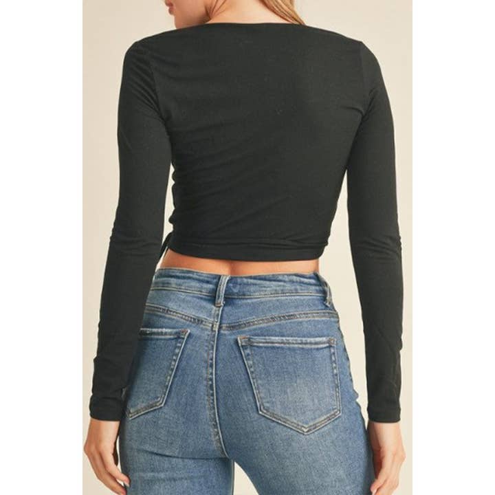 UP CLOTHING - Wholesale Knit Top - Women's - Deep V Neck Long Sleeve Surplice Wrap Crop Top3