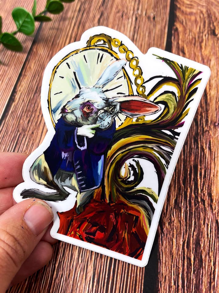 Adesivo in vinile a forma di coniglio bianco, 10 x 10 cm per la vendita all'ingrosso da parte di Third Wolf Designs