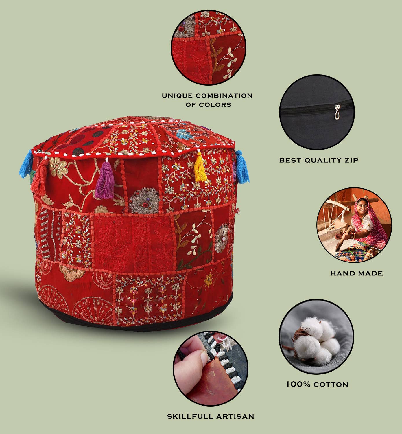 Aakriti Inc. - Wholesale Pouf - Aakriti Gallery Indian Pouf Footstool Ethnic Pouf Cover43