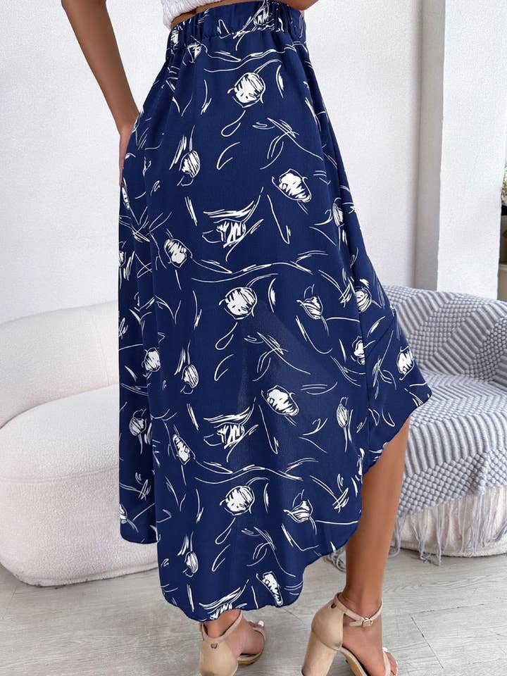 Lily Clothing - Wholesale Skirt - Women's - ASYMMETRIC FLOUNTED MIDI SKIRT_CWBMS0078