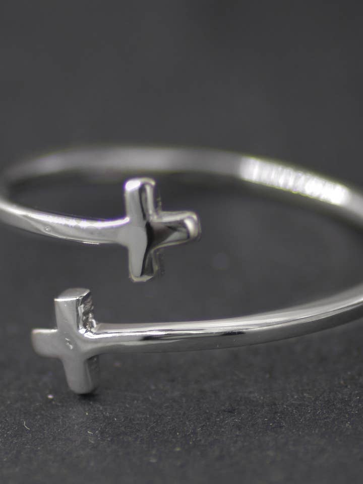 Double Cross Silver Adjustable Ring - Eden Merry Ring for wholesale by Eden Merry Jewelry by James Lawrence