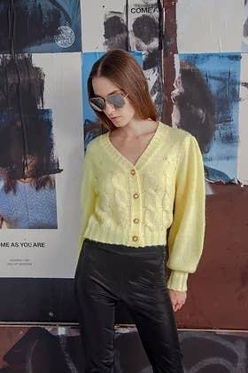 Hope Horizon LLC - Wholesale Cardigan - Women's - Yellow Button-Front Chunky Cardigan3