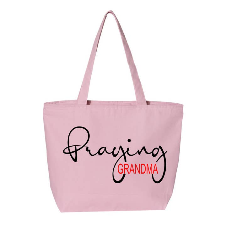 Praying Grandma Zippered Tote Bag for wholesale by Love Ann Joy Apparel, LLC