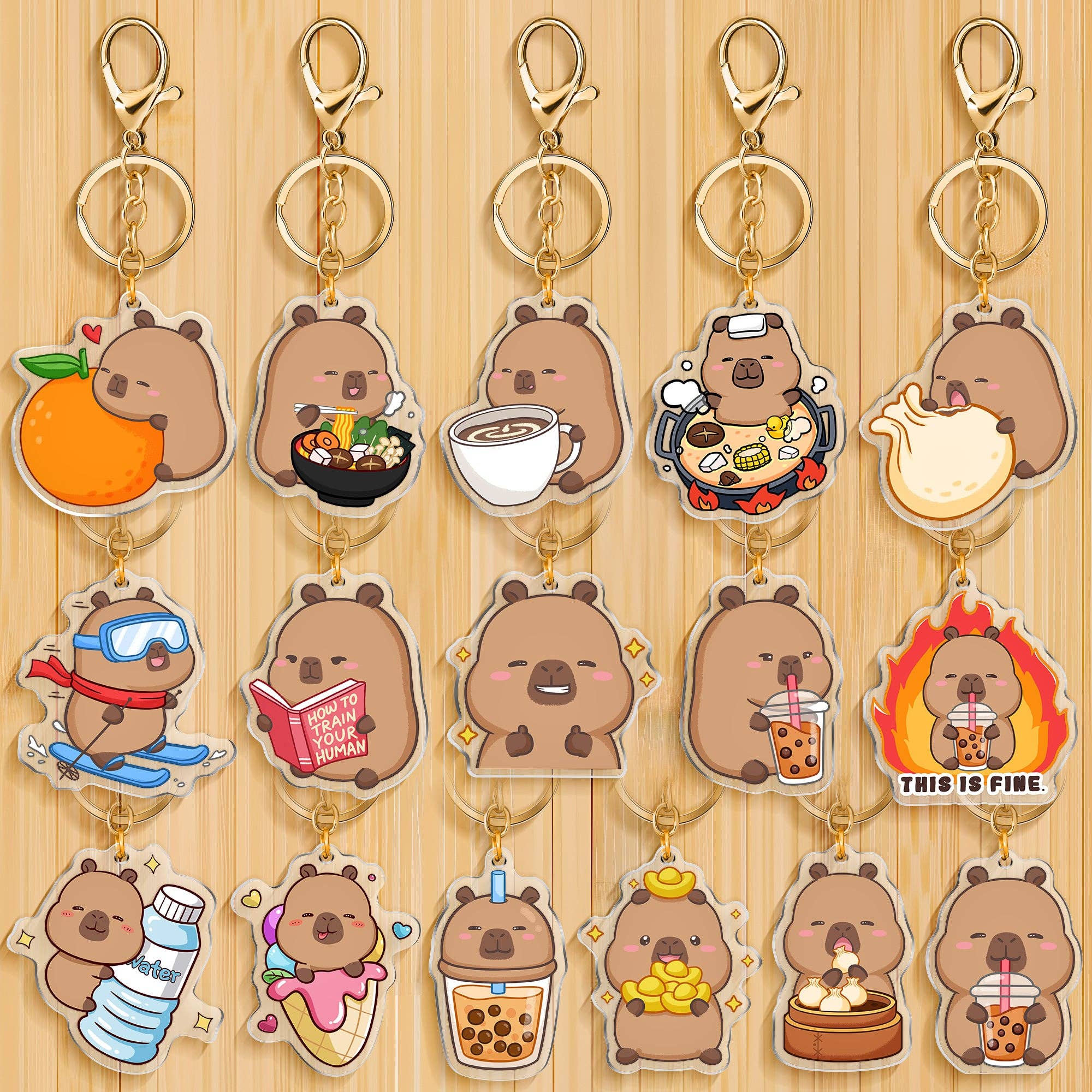 CapyFun - Wholesale Keychain - Women's - Capybara Acrylic Keychain Cute Kawaii Dumpling Boba Tea Coffee Ice Cream Reading Orange Ramen Foodie Hot Pot Holiday Gift For Her48
