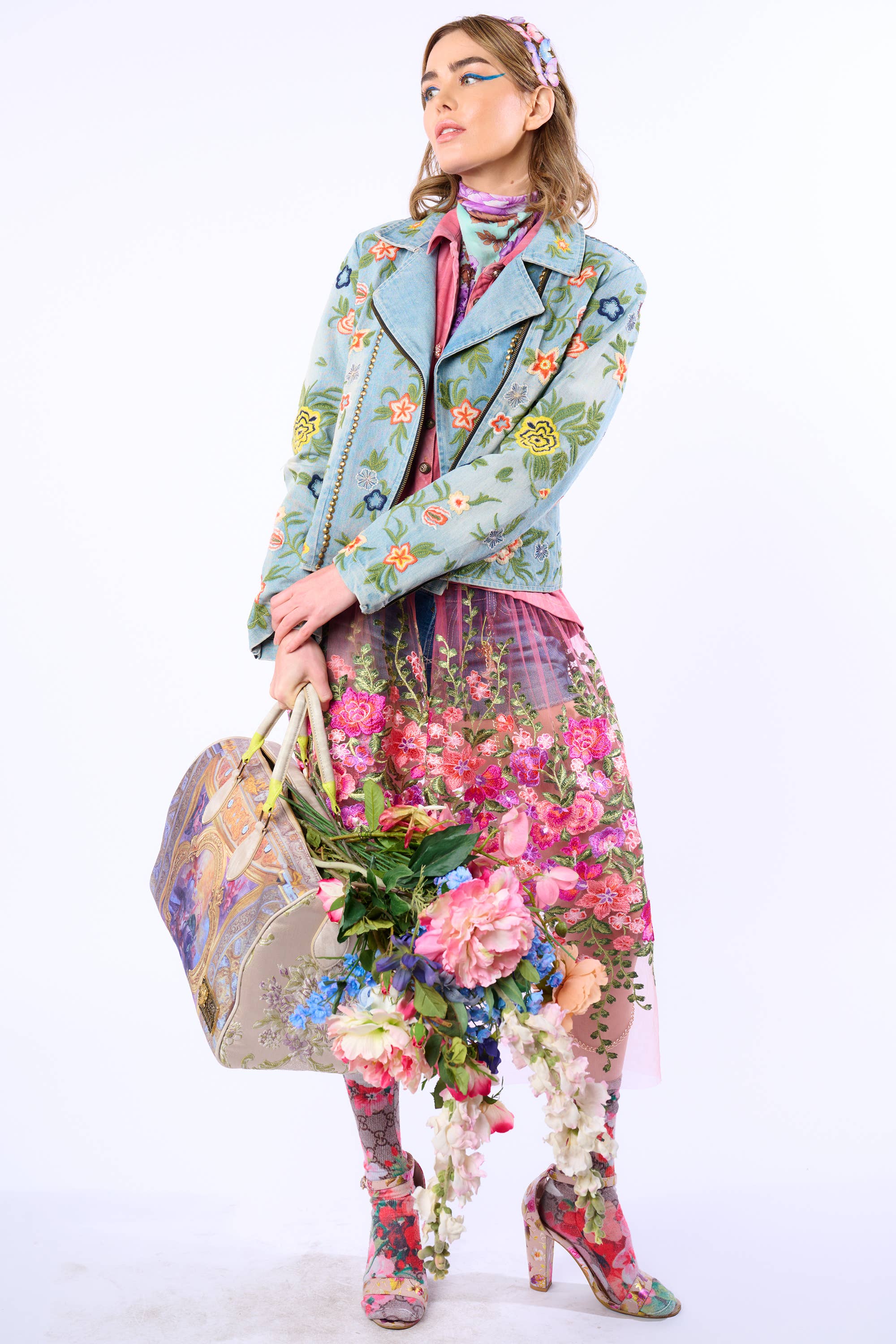 Lucinda Embroidered Denim Motorcycle Jacket for wholesale on Faire11