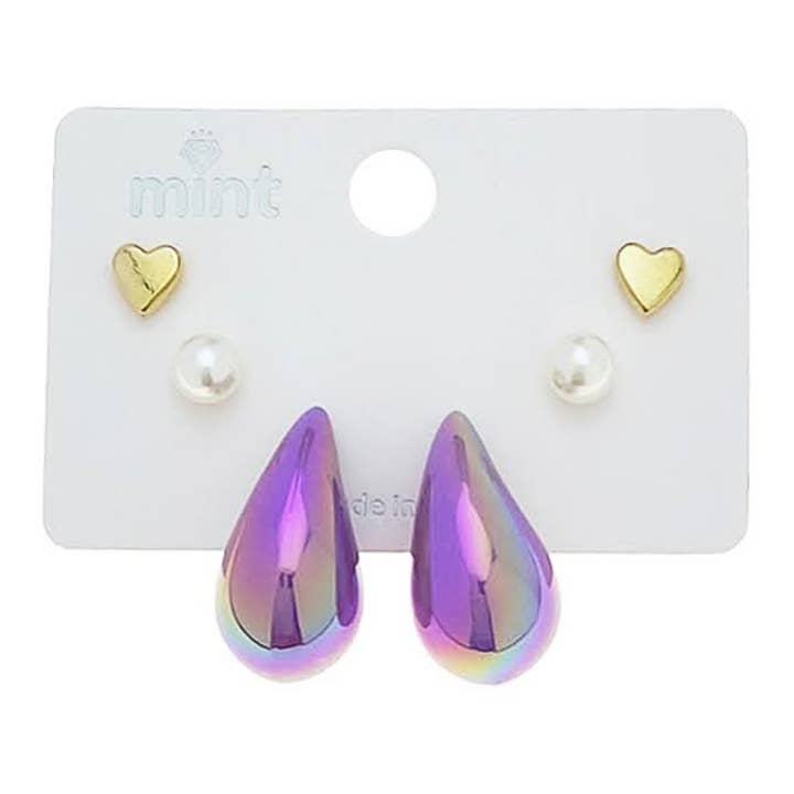 Juego de 3 pares de pendientes en forma de lágrima para venta al por mayor de Atlas Fashion