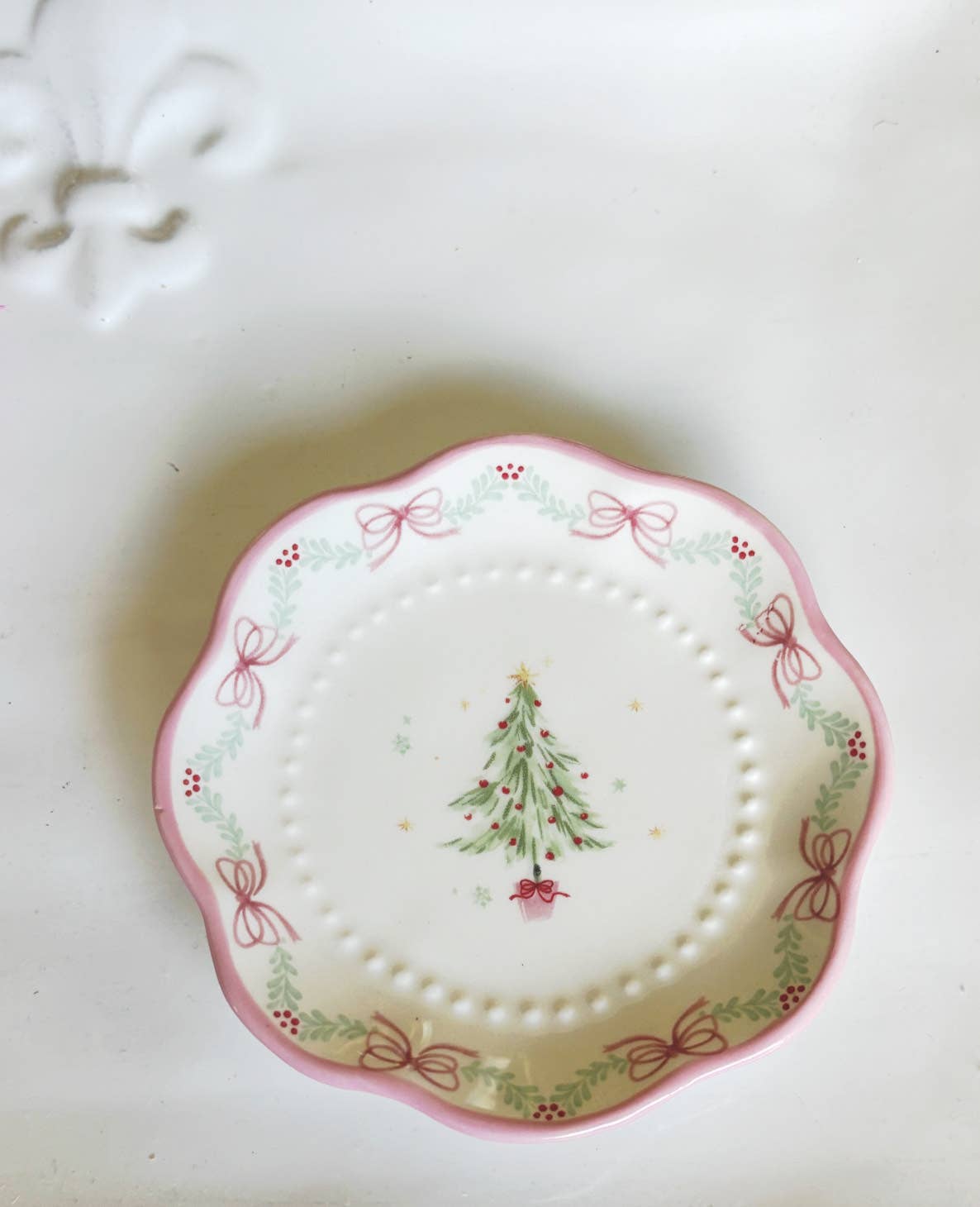 Rouge 225 - Wholesale Jewelry Dish - Ceramic Coquette Christmas Tree Topiary Trinket Dish0