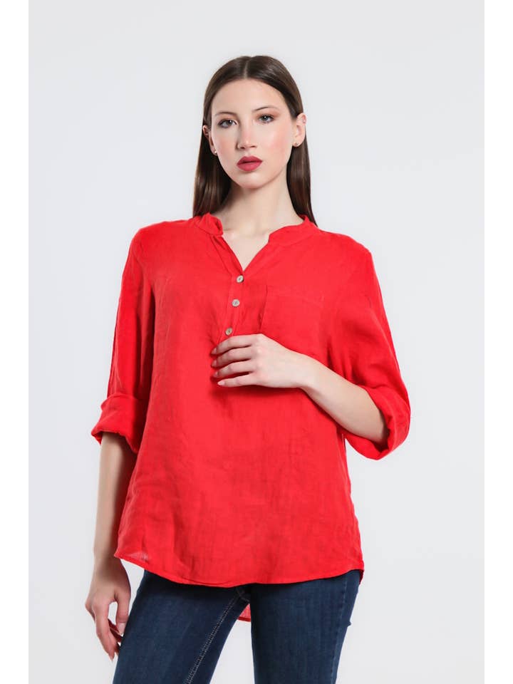 TINA Stephens Italy/Tees By Tina – Túnica - Mulher por atacado – Destino Linho Henley Top (BQ158)30