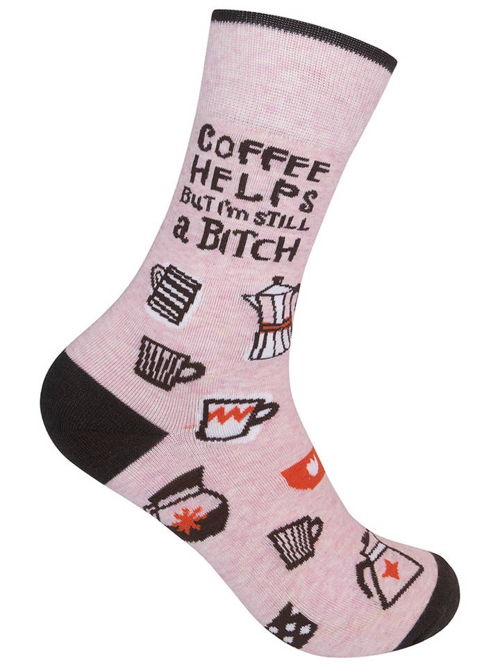 Coffee Helps But I'm Still A Bitch Socks- CLOSEOUT | Funatic and other Purchase Wholesale sassy socks. Free Returns & Net 60 Terms on Faire trending on Faire.