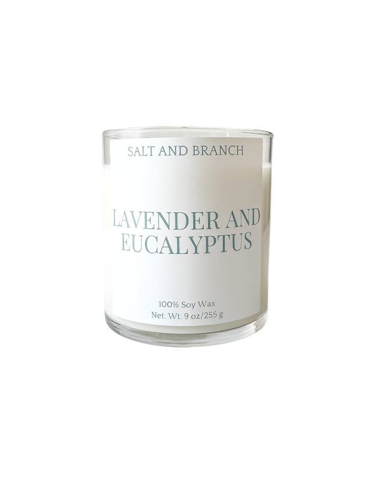 Bougie de soja à la lavande et à l'eucalyptus pour la vente par Salt and Branch