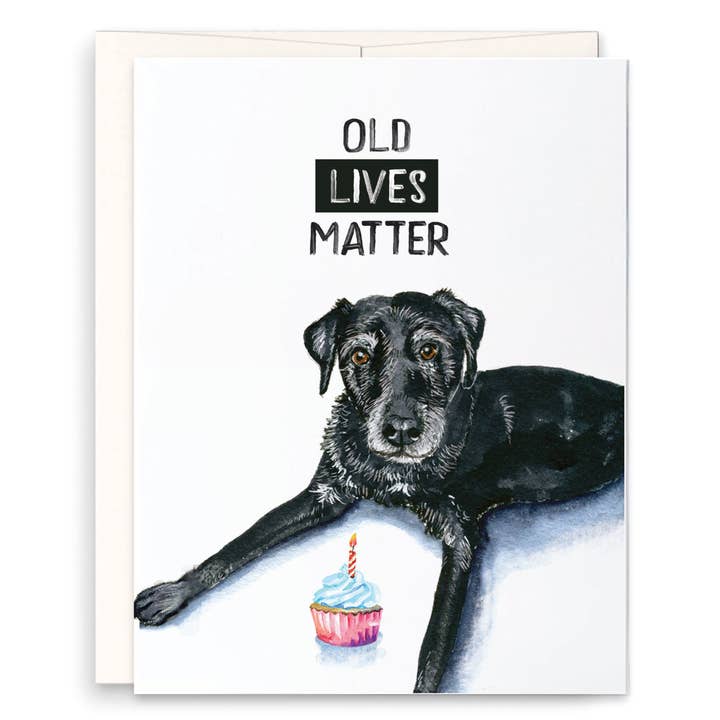 Old Live Matter Senior Black Lab Dog Birthday Card for wholesale by Liyana Studio