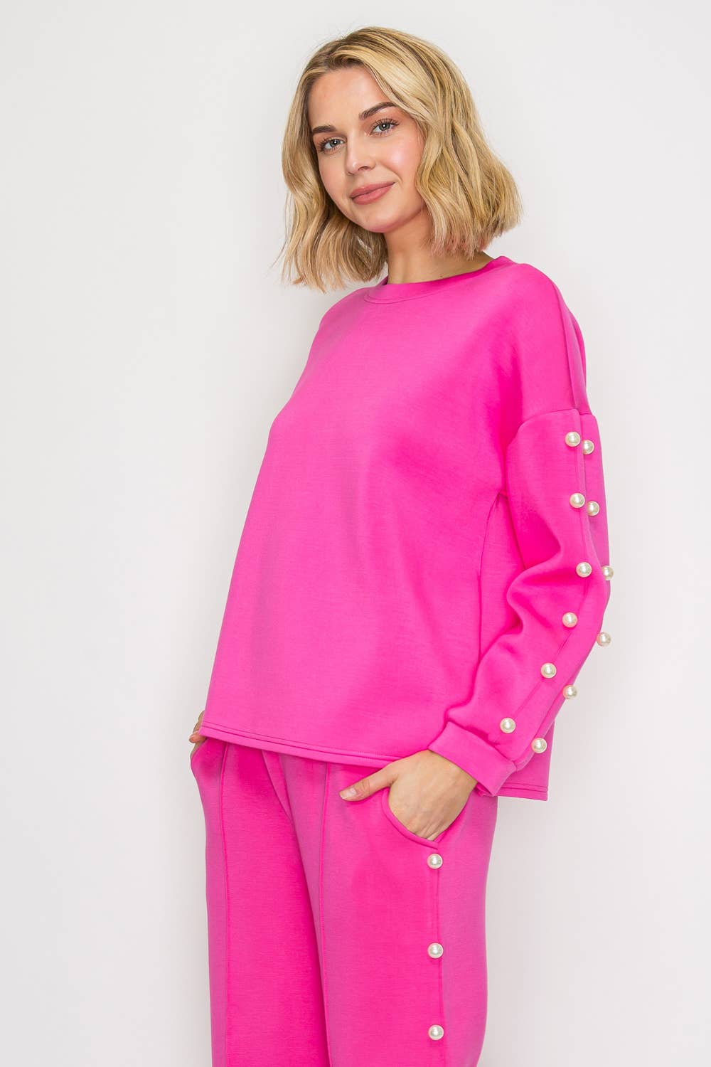 Joh Apparel - Venta al por mayor Jersey corto de punto - Mujer - Top de perlas Katri Stretch French Scuba42