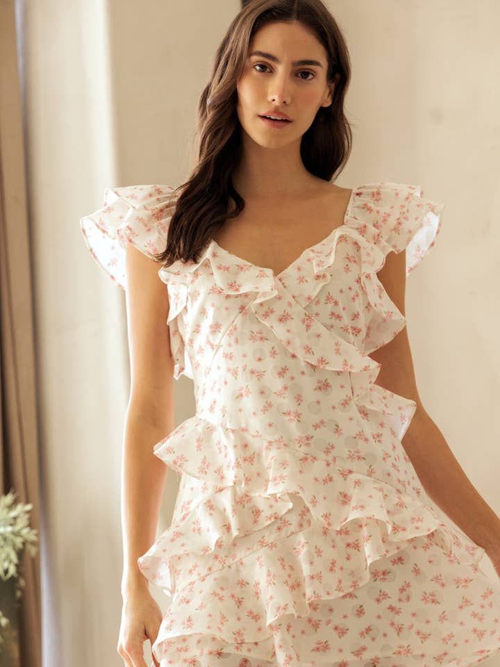 JD9263-2 - FLORAL RUFFLE MINI DRESS for wholesale by STORIA