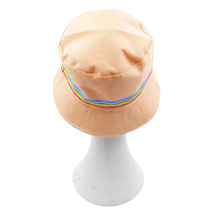 Hana - Wholesale Bucket Hat - Women's - Rainbow Trim Solid Bucket Hat4