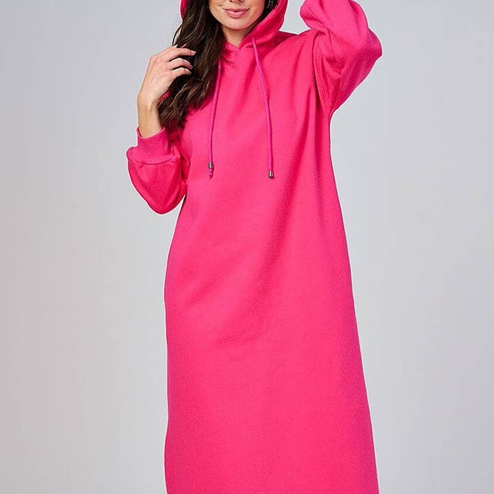 ROUSSEAU – Vestido - Mulher por atacado – VESTIDO MAXI COM CAPUZ, MANGA COMPRIDA E BOLSO FRONTAL LISO1