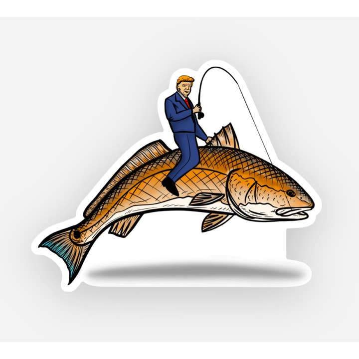 Jaybo Art - Wholesale Sticker - Trump Riding Redfish Decal