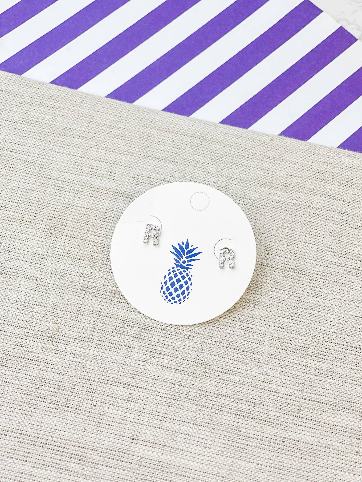 Prep Obsessed Wholesale - Wholesale Stud/Post Earrings - Cubic Zirconia Initial Stud Earrings- White Gold15