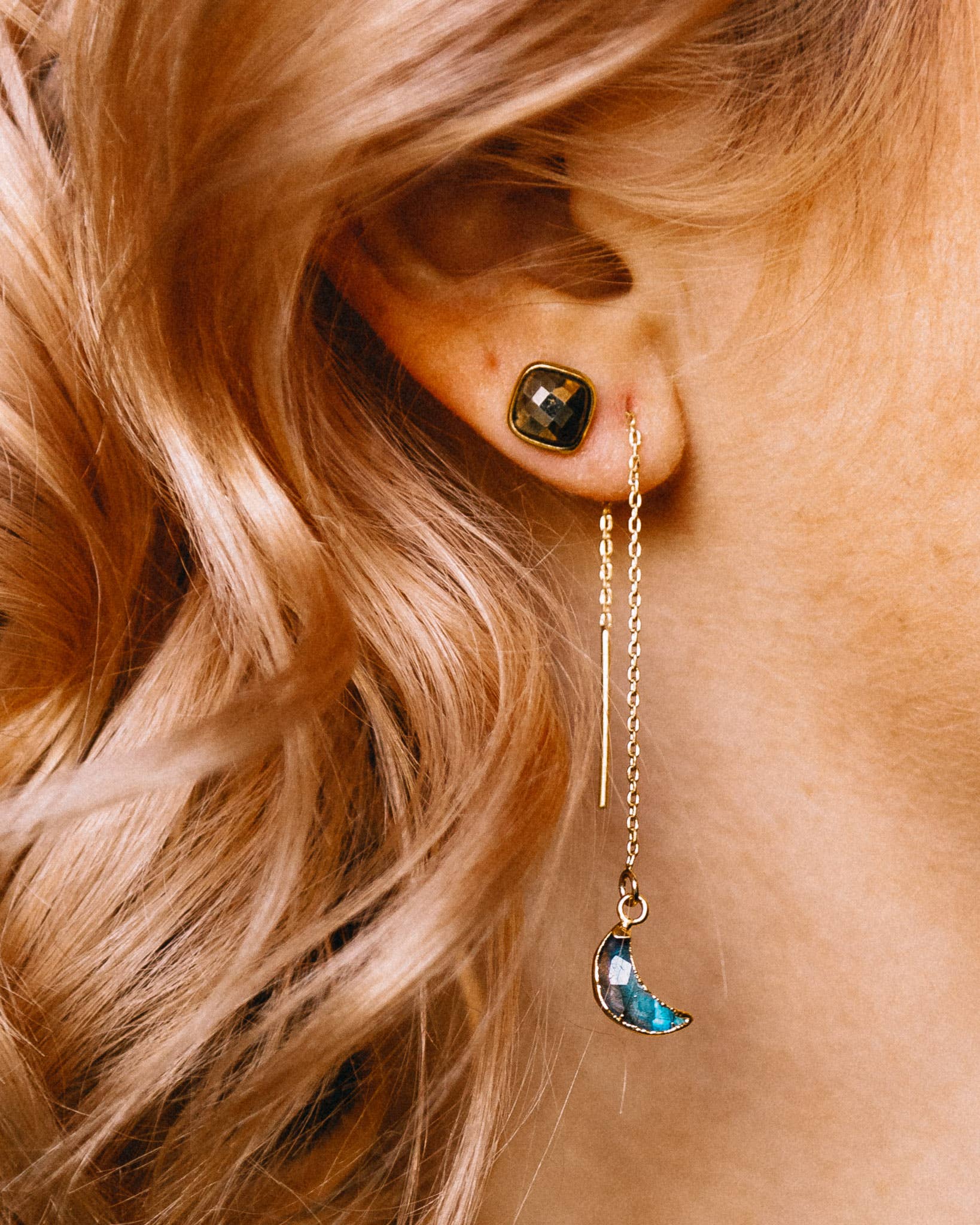 Luna Norte – wholesale Dangle earrings – 14Kt Sterling Silver Eclipse Threader Earrings- Labradorite2