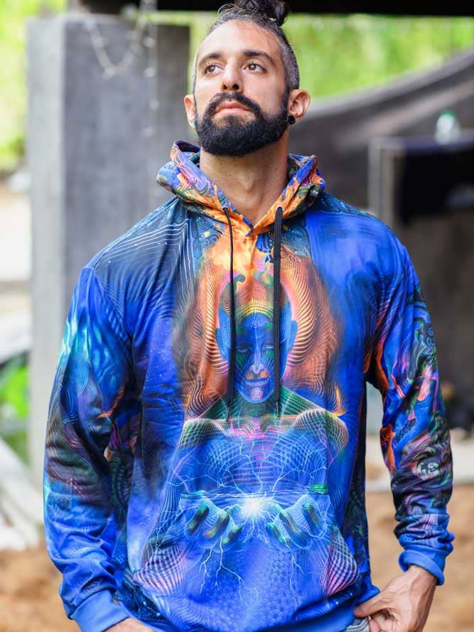 Hellig Geometri Hættetrøje | UV Hættetrøje | Fraktal Hættetrøje | Psy Tøj | Festival Hættetrøje | Psykedelisk Sweater | Prometheus - UV (HD) for engroshandel hos Mystic Mind