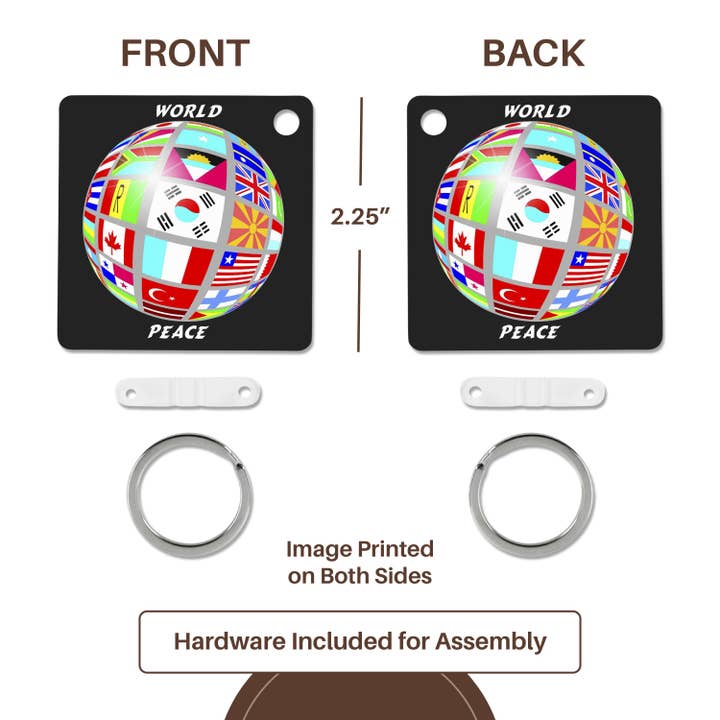 3dRose – Großhandel Schlüsselanhänger – Unisex – 3dRose, Weltfriedensglobus mit allen Länderflaggen, Schlüsselanhänger4
