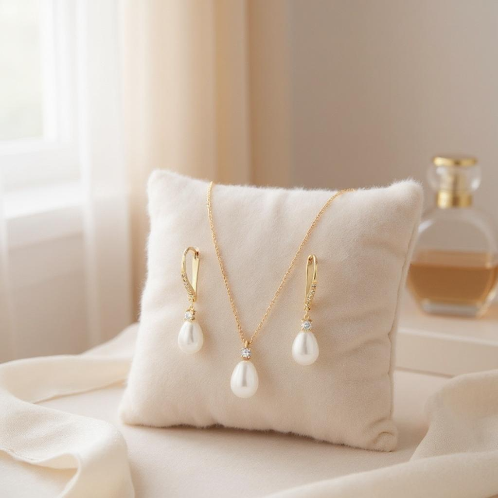 Athena Bridal Jewellery – wholesale Jewellery set – CZ COLLECTION - EXQUISITE FRESHWATER PEARL SET -CZNK219 SILV6