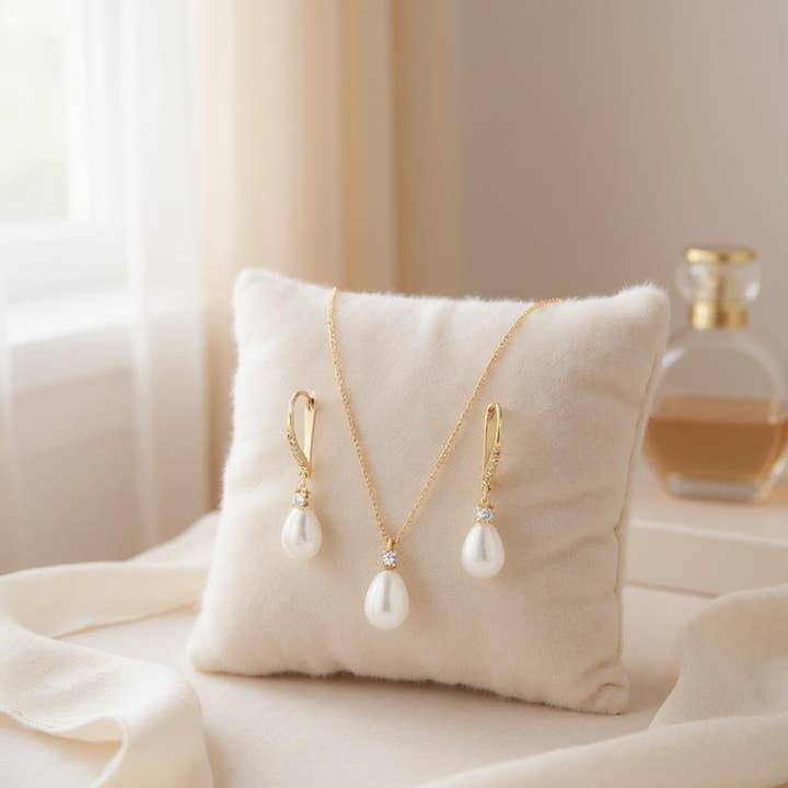 Athena Bridal Jewellery – wholesale Jewellery set – CZ COLLECTION - EXQUISITE FRESHWATER PEARL SET -CZNK219 SILV6