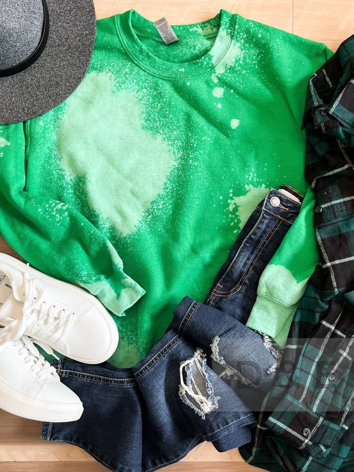 D&E Tees - Wholesale Sweatshirt - Women's - Green Bleached Sweatshirt