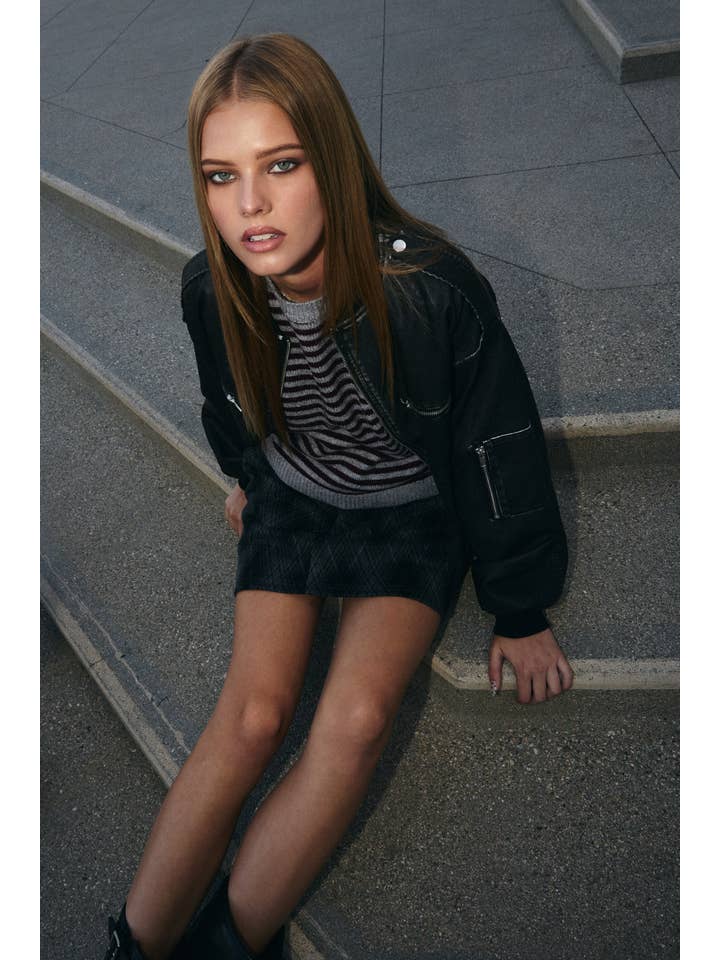 WASHED FAUX LEATHER BOMBER JACKET for wholesale on Faire1