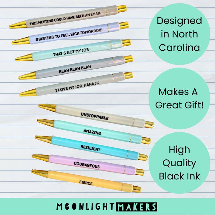 Moonlight Makers - Wholesale Pen - Work Sucks - Funny Pen Set - Office Humor, Gift for Coworker
