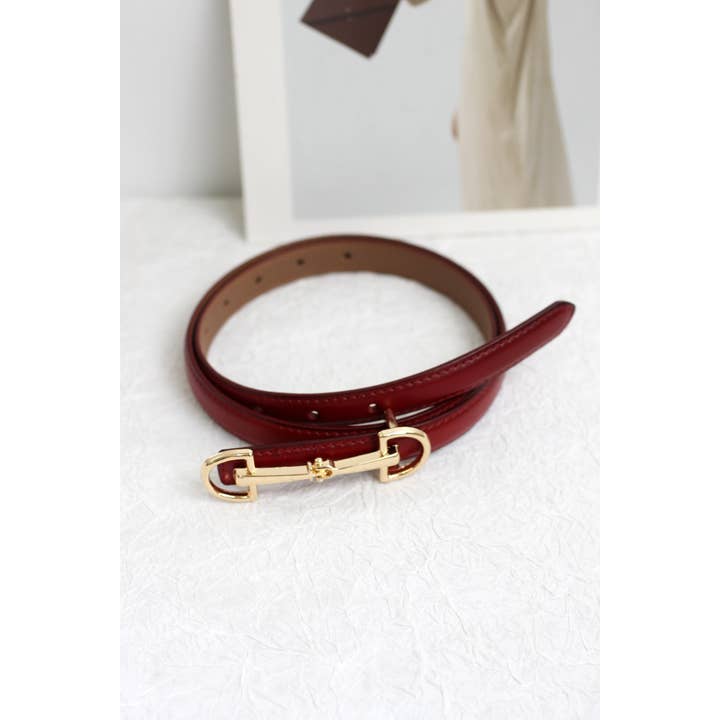 ESLEY - Wholesale Belt - Women's - A2408DJN36588 - Slim Leather Belt with Equestrian Buckle5