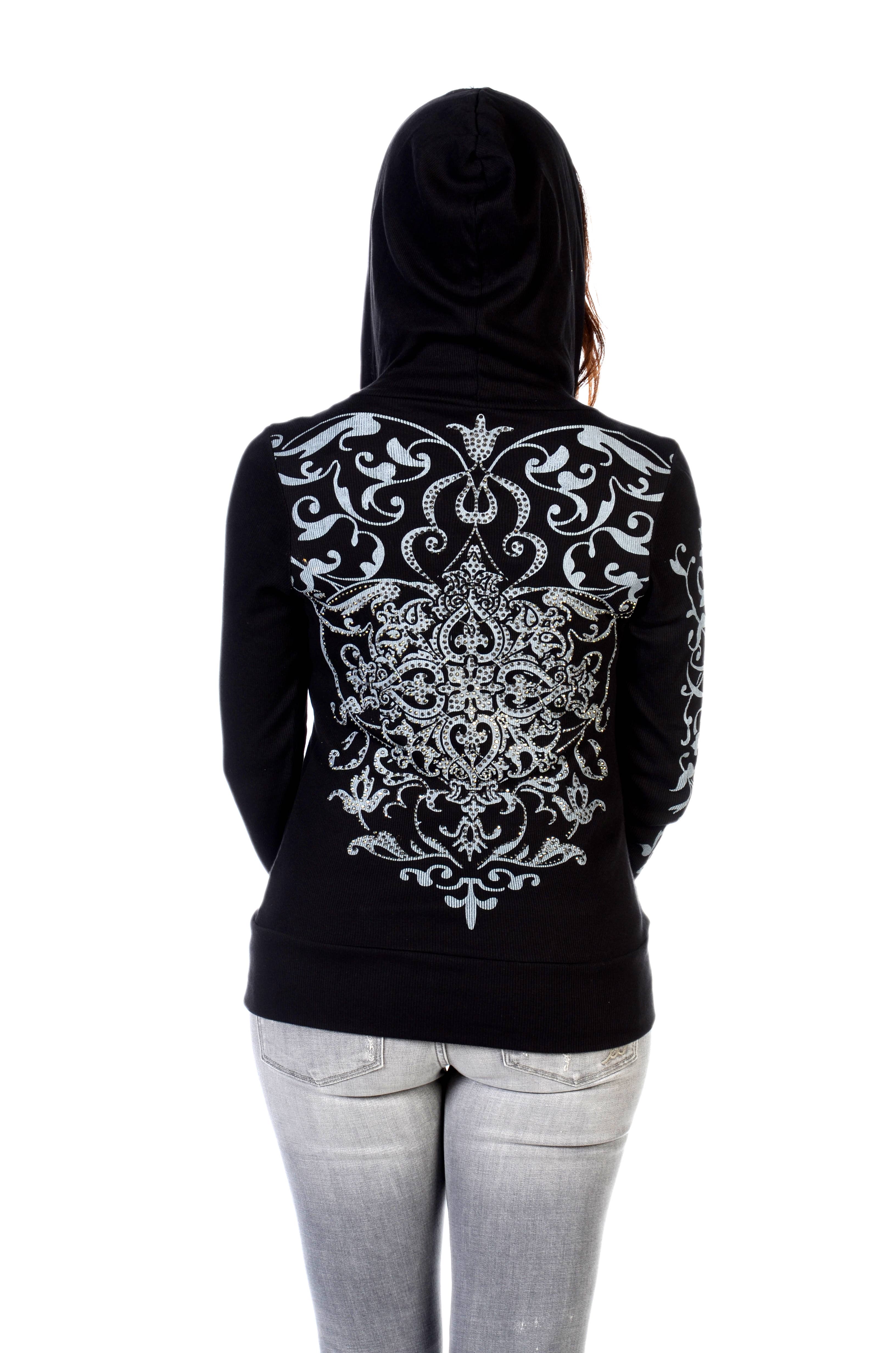 Liberty Wear Apparel - Vente Sweat à capuche – femme - Liberty Wear Sweat à capuche noir 8124 orné de strass1