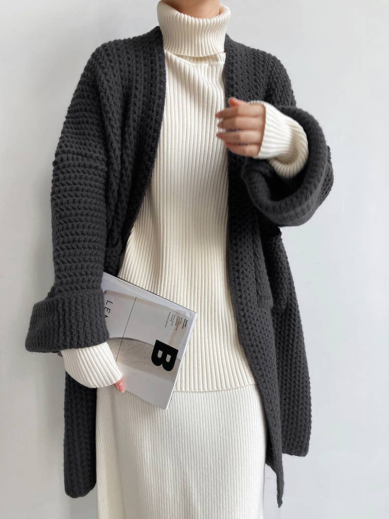 Rosa Clothing - Wholesale Cardigan - Women's - Gentle Soft Hollow Twist Knitted Long Cardigan3