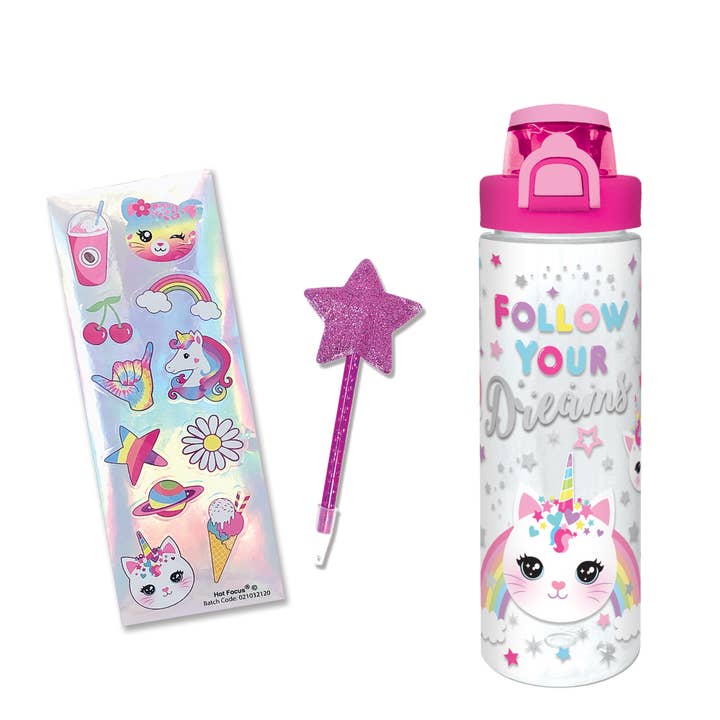 Hot Focus, Inc. - Wholesale Water Bottle - Pop-Open Water Bottle Writing Fun, Caticorn