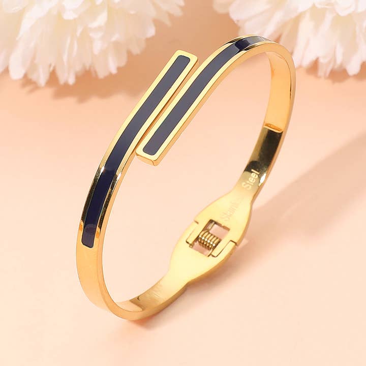 Sensibling Corp. - Wholesale Bangle Bracelet - Stainless Steel Minimalist Overlap Hinged Bangle Bracelet