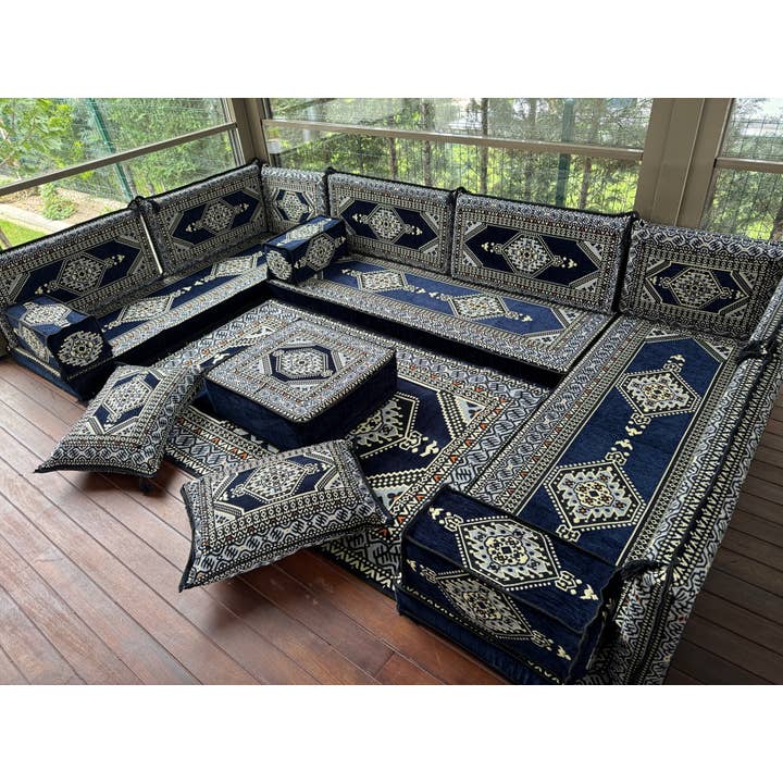 Traditionell golvsittgrupp i marinblått med ottoman för wholesale av The Loom Wholesale