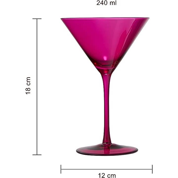 The Wine Savant / Khen Glassware - Wholesale Cocktail/Liquor Glass - Khen Hot Pink Martini Glasses Set of 2 Crystal Glassware 8oz