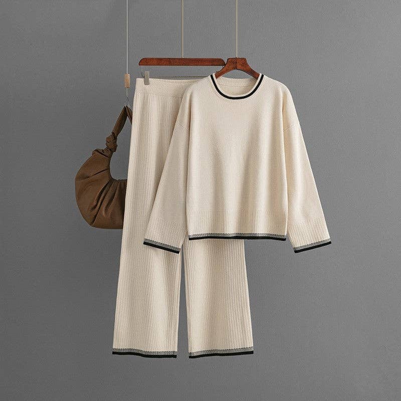 Sheer Trend – wholesale Top & pants set (NOT Loungewear) – Women's – Color Block Round Neck Sweater And Pants Set2