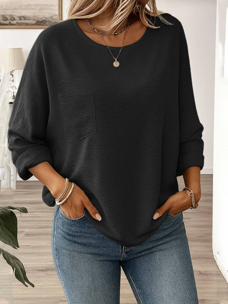 Masyal - Wholesale T-Shirt - Women's - Women's Casual Long-Sleeved Round Neck Solid T-Shirt2