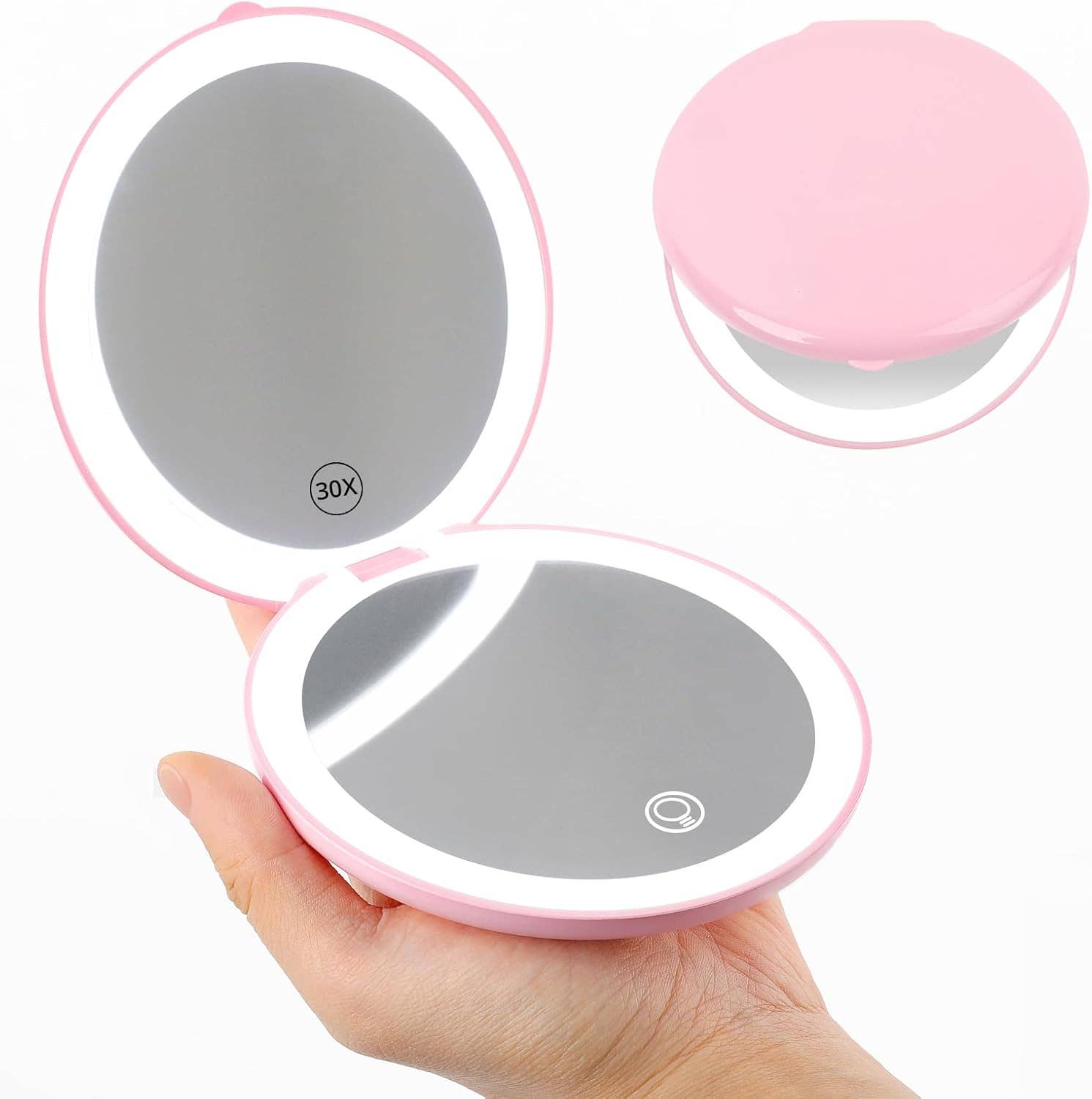  Pack Mix Match Colors  Led Lighted Folding Small Mirror with 3 Color Light for wholesale on Faire11