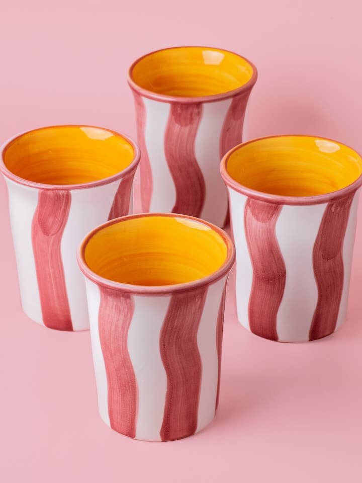 Handmade Ceramic Mug – Paca Pink Striped Pottery 250ml for wholesale by Alfar Tierra Cocida