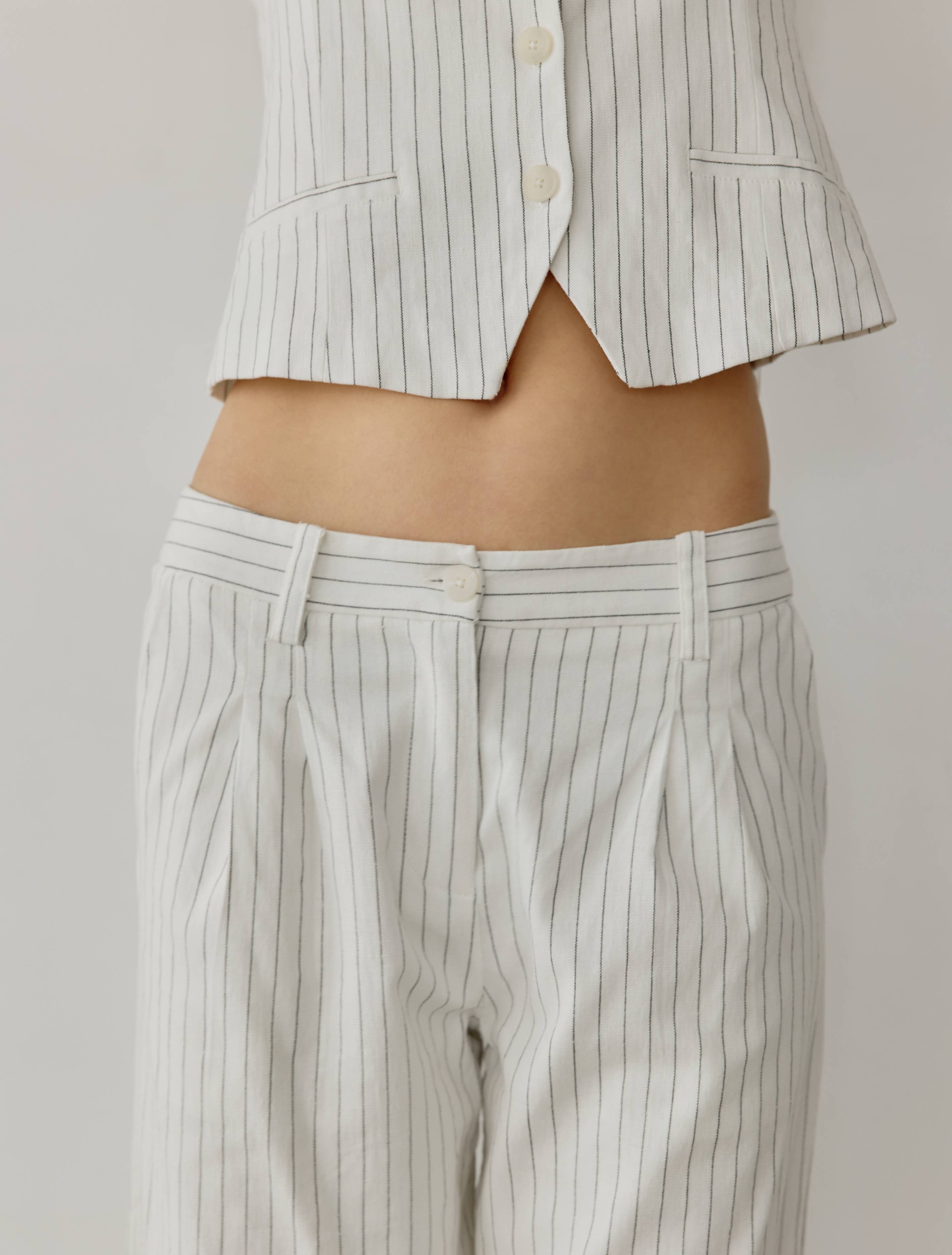 All Row - Wholesale Pants - Women's - The Frances Pants | Striped Straight Leg Linen Trousers8