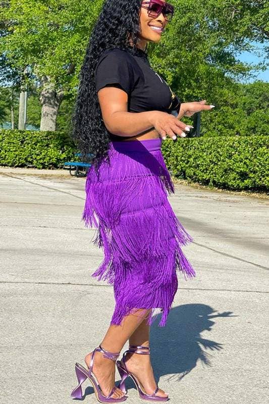 Queen Fashion - Wholesale Skirt - Women's - layered fringe midi skirt4