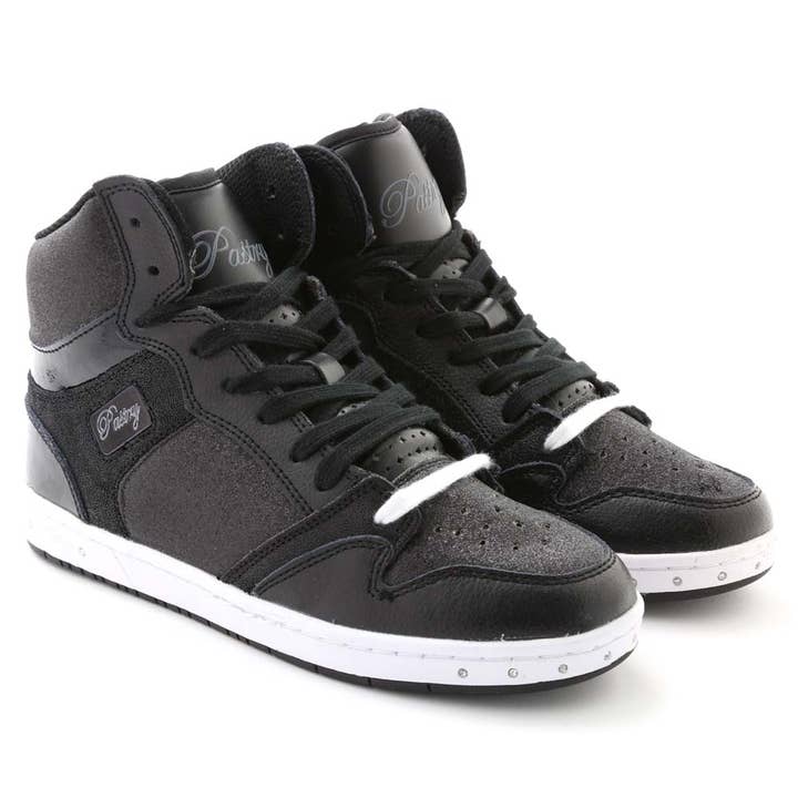 Black White Pastry Glam Pie Glitter Adult Women's Sneaker in Black/White for wholesale on Faire1