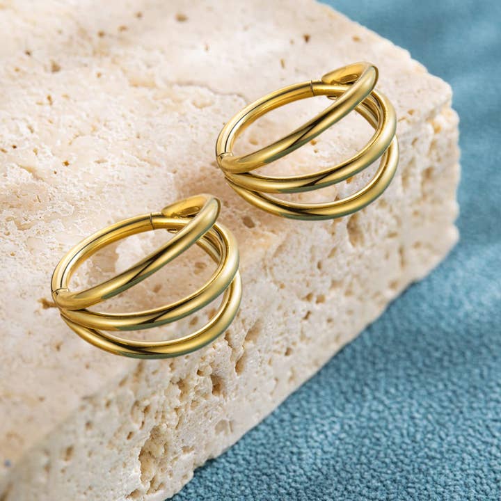 Ashlen - Wholesale Hoop Earrings - TRIPLE HARMONY HOOPS (PAIR)4