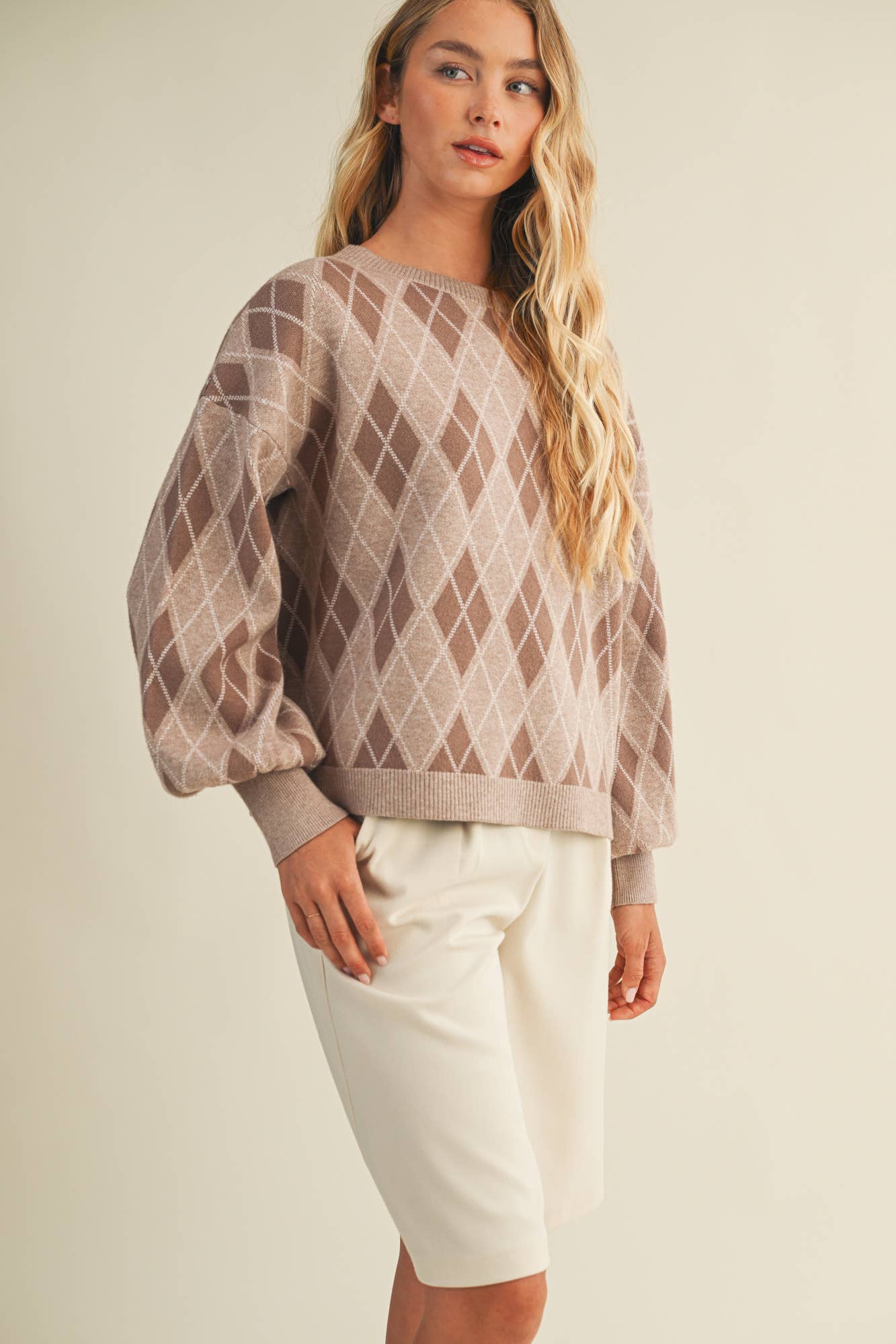 Mustard Seed - Wholesale Knit Sweater - Women's - ARGYLE PATTERN SWEATER TOP8